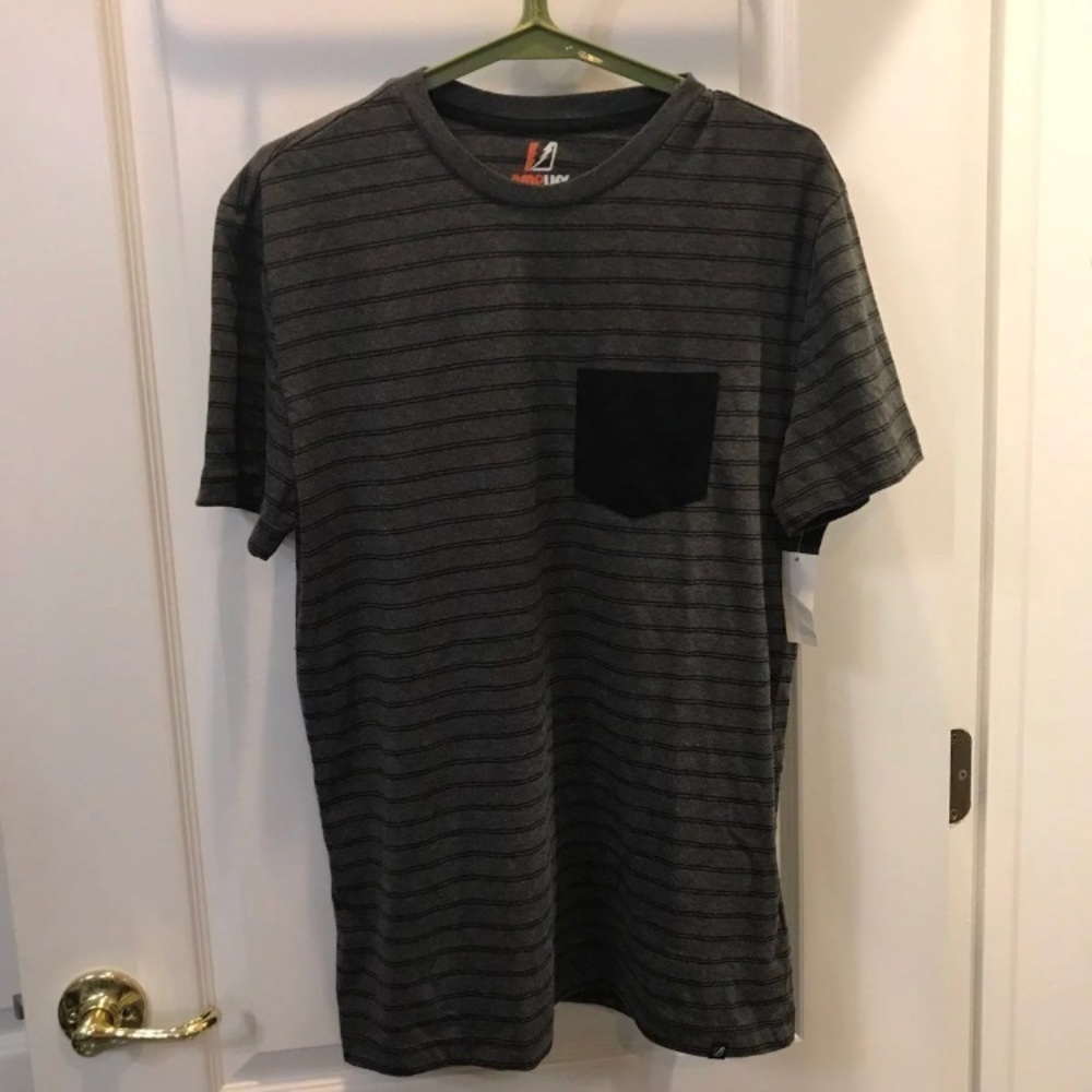 Gray Striped Pocket T-Shirt